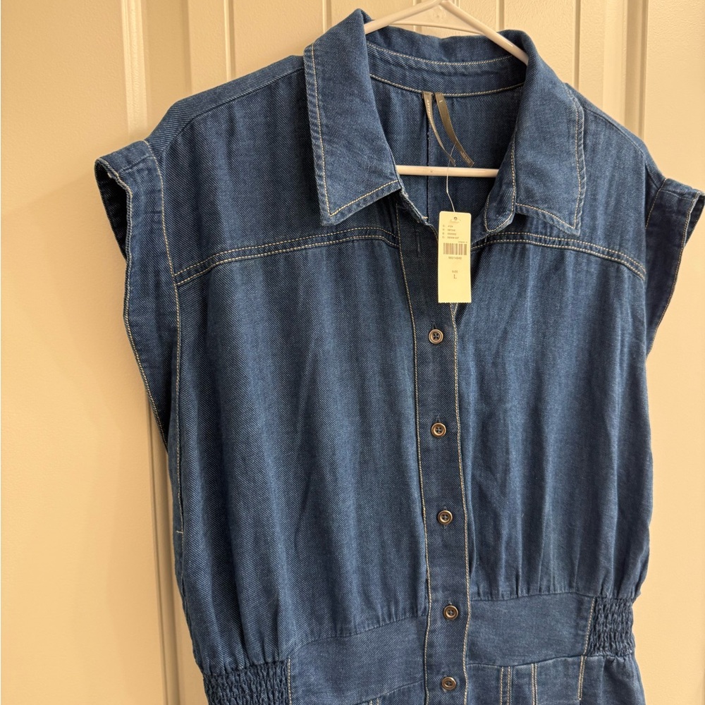 Anthropologie Indigo Denim Wide-Leg Jumpsuit - Picture 7 of 11